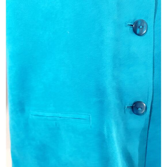 Draper's & Damon's Blue Teal Suede Button Up Blazer Large Band Collar Soft - Picture 6 of 8